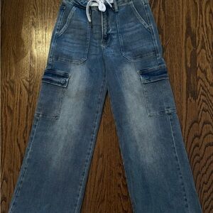 Women's High Rise Blue Cargo Jeans